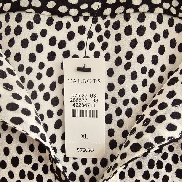 Talbots Womens Polka Dot Sleeveless Blouse XL Black White Lightweight Semisheer - Picture 4 of 10